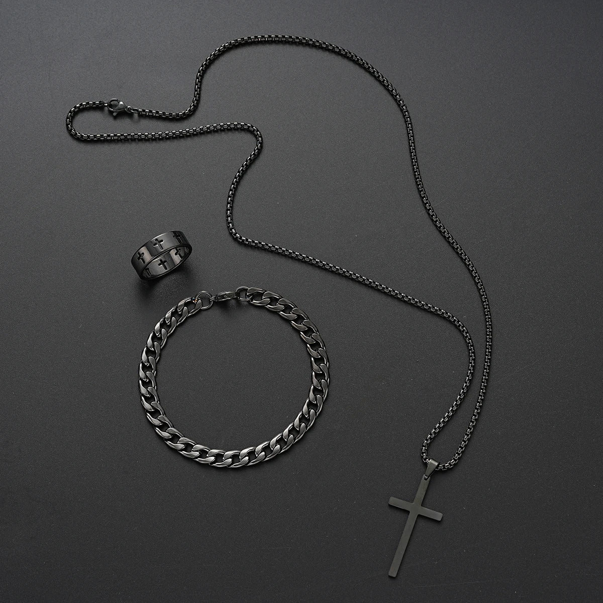 3 pçs pulseira de aço inoxidável colar anel para homens mulheres retro simples e personalizado punk hip hop conjunto jóias moda presentes
