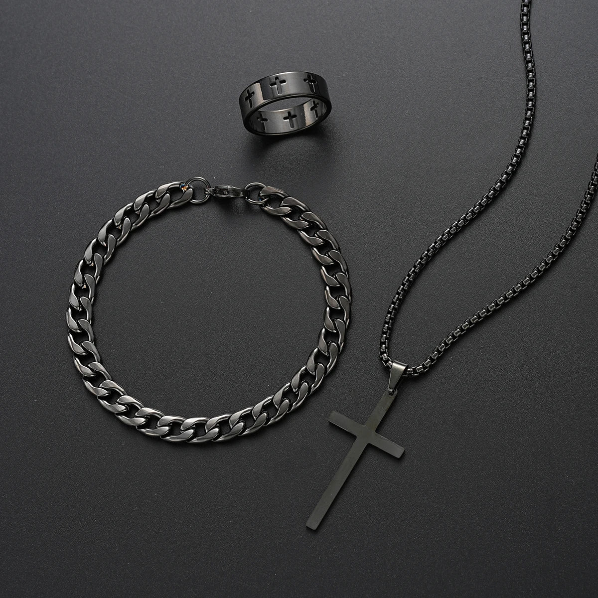 3 pçs pulseira de aço inoxidável colar anel para homens mulheres retro simples e personalizado punk hip hop conjunto jóias moda presentes