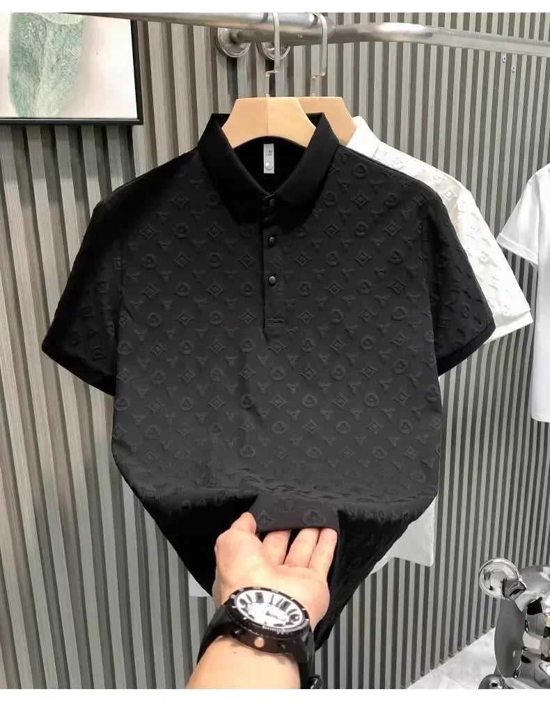 Verão confortável respirável fino ajuste colarinho manga curta camiseta masculina moda solta floral casual camisa polo