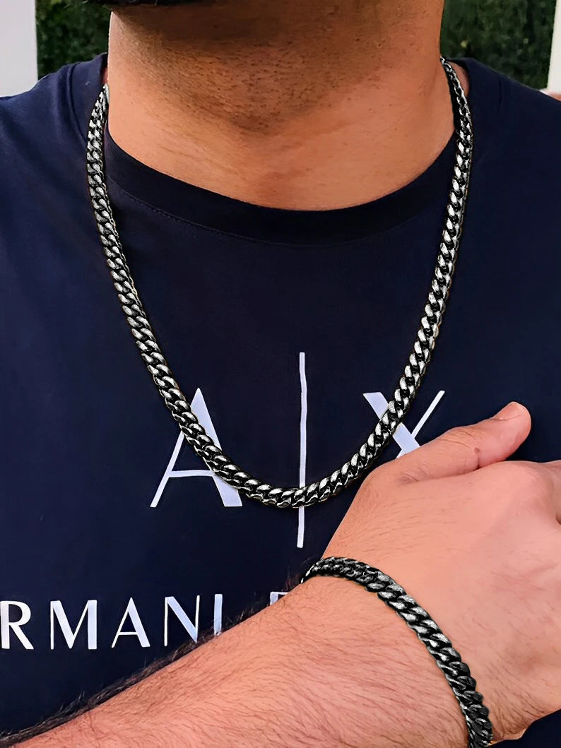 3 pçs pulseira de aço inoxidável colar anel para homens mulheres retro simples e personalizado punk hip hop conjunto jóias moda presentes