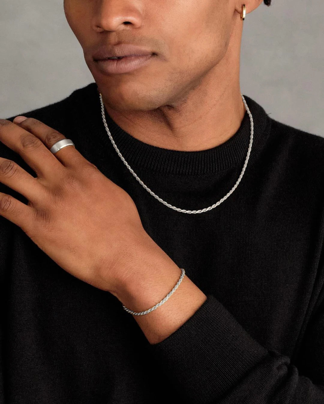 3 pçs pulseira de aço inoxidável colar anel para homens mulheres retro simples e personalizado punk hip hop conjunto jóias moda presentes