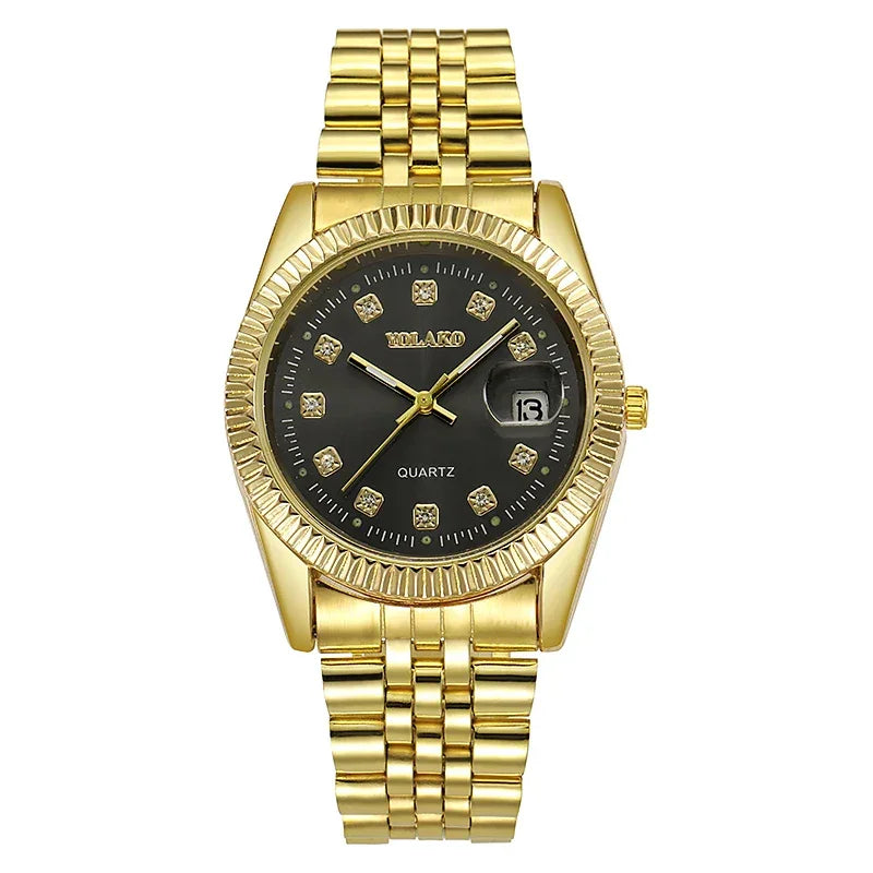 Relógio Masculino Luxo Quartzo Aço Dourado