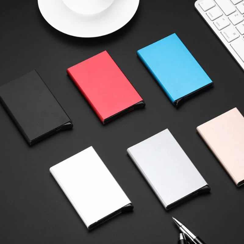 Anti-roubo id titular do cartão de crédito porte carte fino alumínio metal carteiras bolso caso banco feminino masculino caixa de cartão de crédito