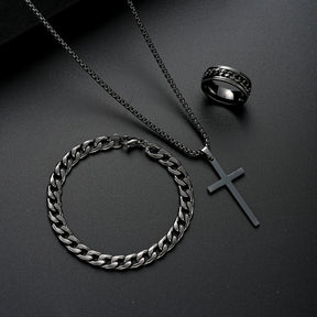 3 pçs pulseira de aço inoxidável colar anel para homens mulheres retro simples e personalizado punk hip hop conjunto jóias moda presentes