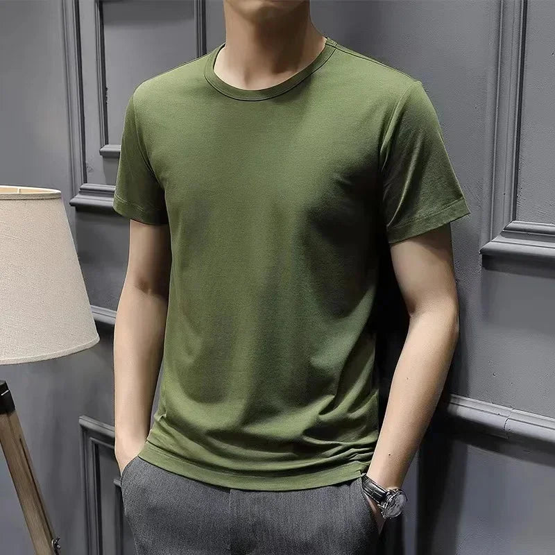 Camiseta feminina de manga curta de cor sólida branco puro preto simples verão top gola redonda meia manga roupa casual