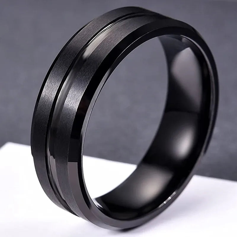 Anel de noivado de tungstênio preto para homens, banda de casamento, borda chanfrada, jóias da moda, presentes dos namorados, 8mm