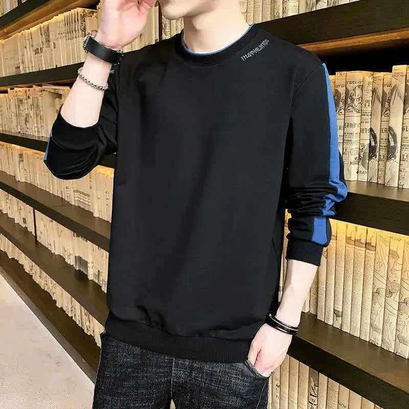Patchwork moletom masculino camisa casual o pescoço camisa de manga longa sem capuz moletom base masculina harajuku streetwear