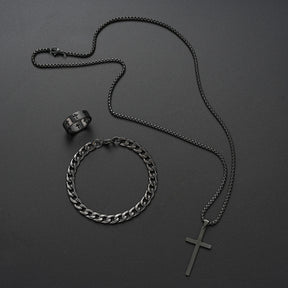 3 pçs pulseira de aço inoxidável colar anel para homens mulheres retro simples e personalizado punk hip hop conjunto jóias moda presentes