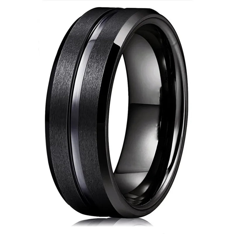 Anel de noivado de tungstênio preto para homens, banda de casamento, borda chanfrada, jóias da moda, presentes dos namorados, 8mm