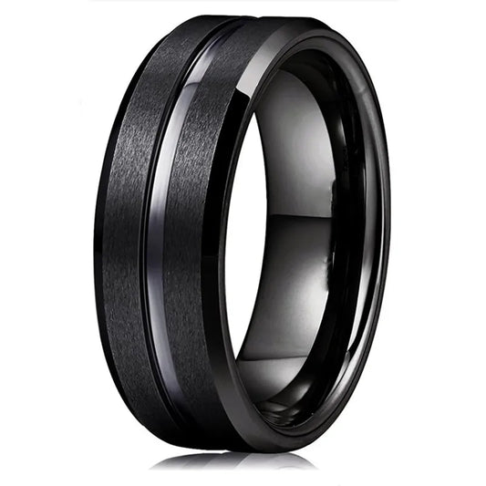 Anel de noivado de tungstênio preto para homens, banda de casamento, borda chanfrada, jóias da moda, presentes dos namorados, 8mm