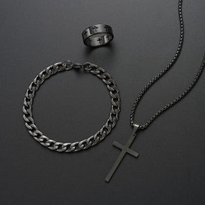3 pçs pulseira de aço inoxidável colar anel para homens mulheres retro simples e personalizado punk hip hop conjunto jóias moda presentes