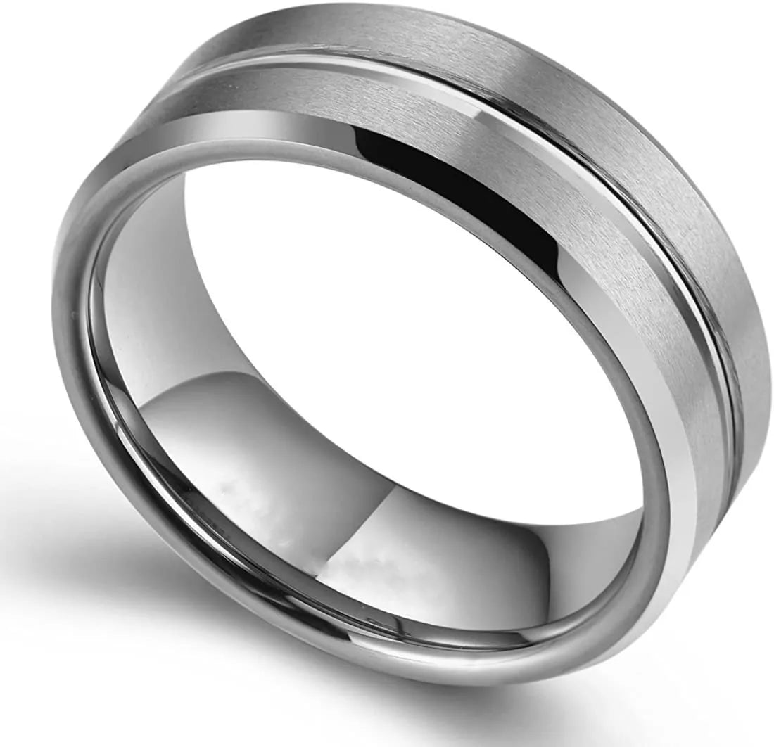 Anel de noivado de tungstênio preto para homens, banda de casamento, borda chanfrada, jóias da moda, presentes dos namorados, 8mm