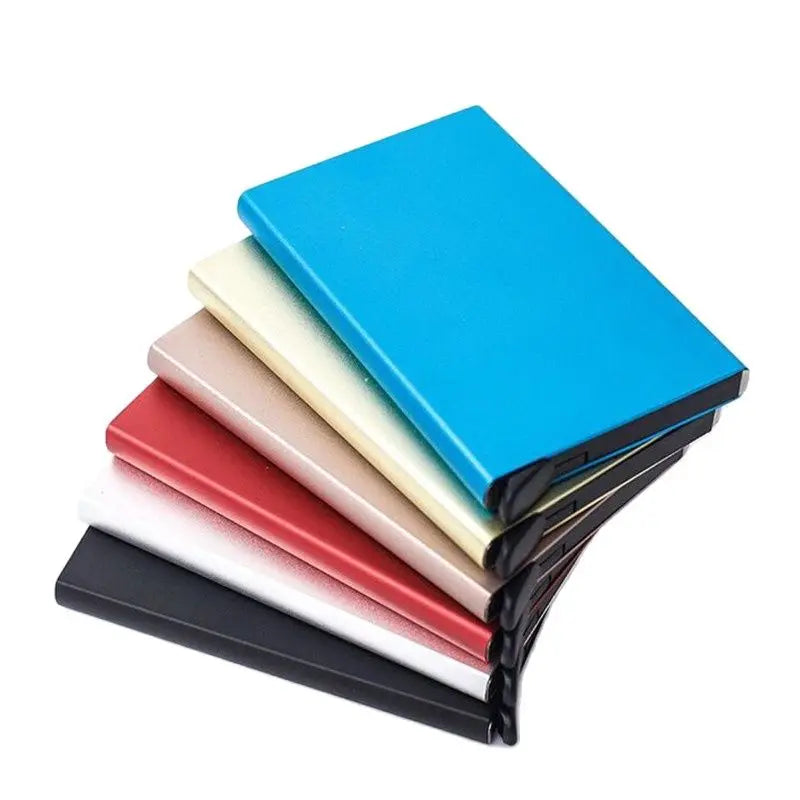 Anti-roubo id titular do cartão de crédito porte carte fino alumínio metal carteiras bolso caso banco feminino masculino caixa de cartão de crédito