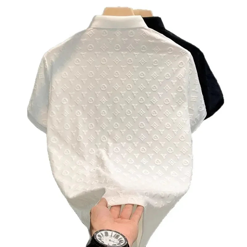 Verão confortável respirável fino ajuste colarinho manga curta camiseta masculina moda solta floral casual camisa polo