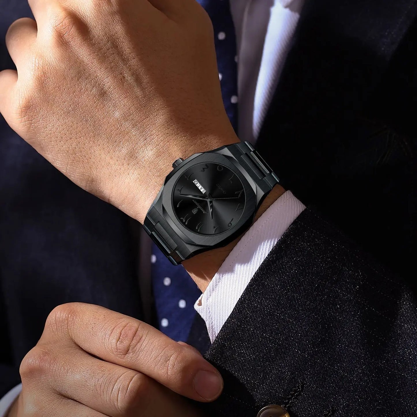 Poedagar relógio militar para homens, à prova d'água, luxo, semana, calendário, relógio de pulso masculino, quartzo, aço inoxidável, moda masculina