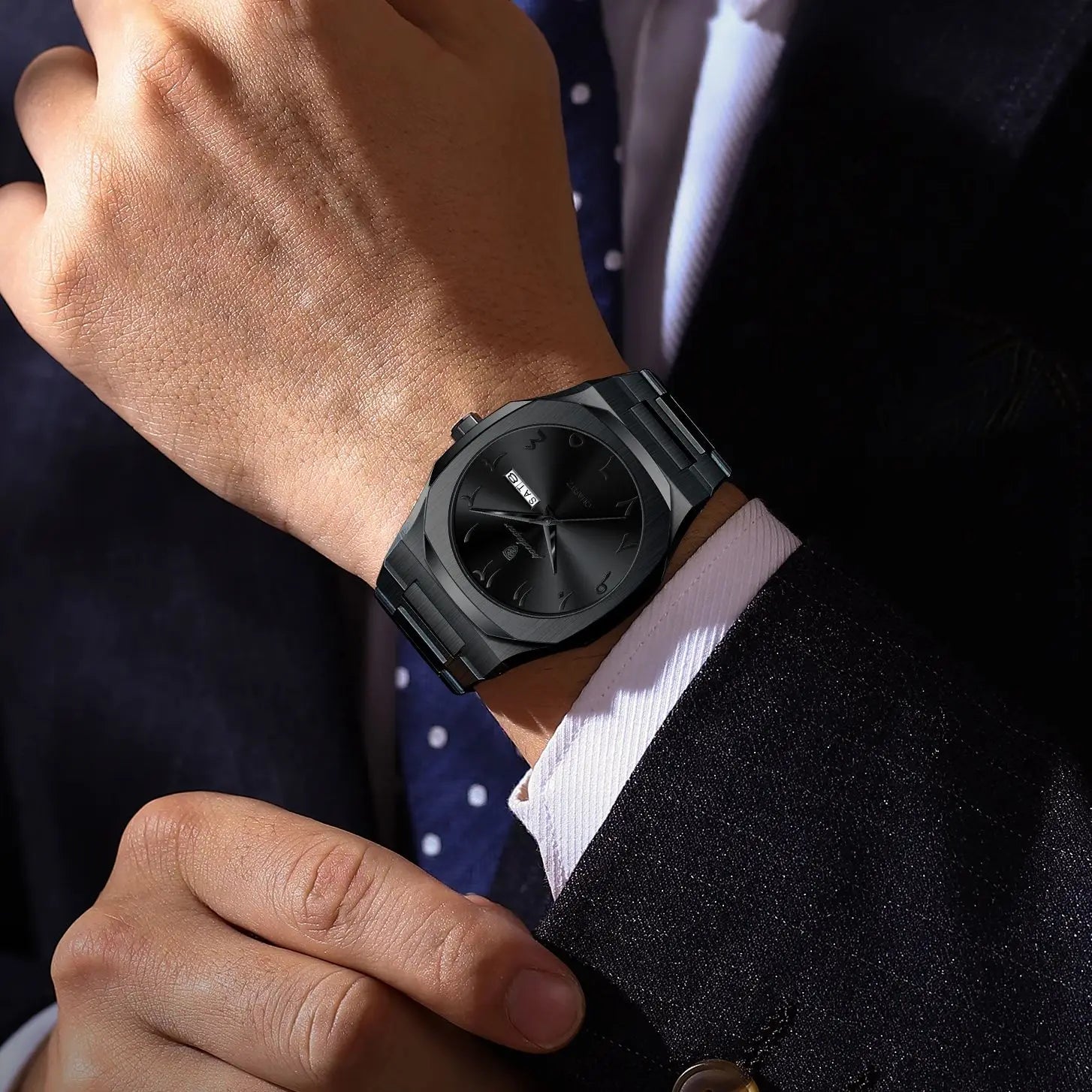 Poedagar relógio militar para homens, à prova d'água, luxo, semana, calendário, relógio de pulso masculino, quartzo, aço inoxidável, moda masculina