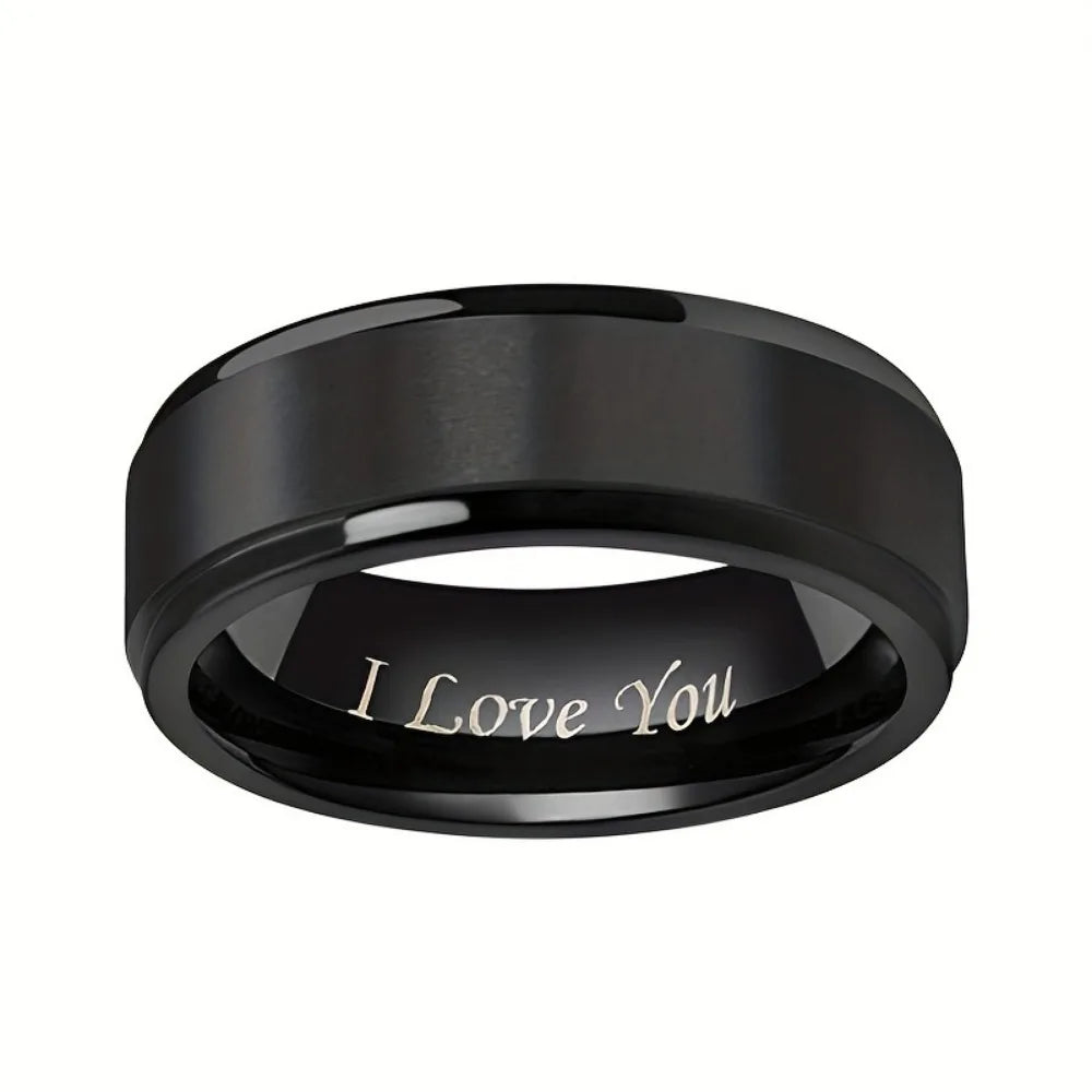 Anel de aço de titânio gravado I Love You de 1 unidade – pulseira masculina durável e hipoalergênica, perfeita para o dia dos namorados