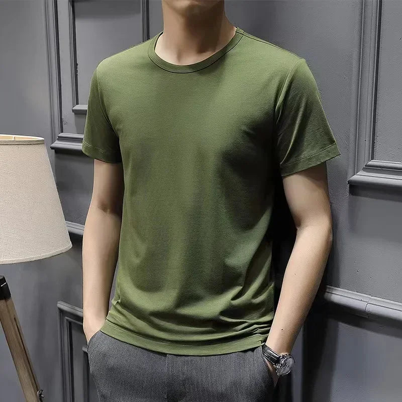 Camiseta feminina de manga curta de cor sólida branco puro preto simples verão top gola redonda meia manga roupa casual