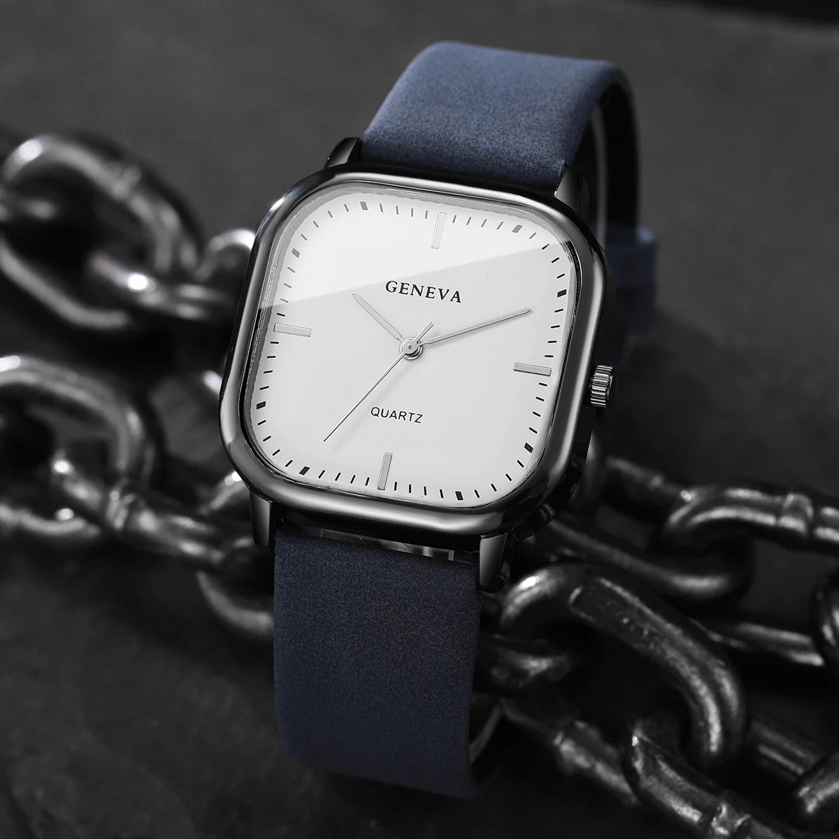 Moda mostrador quadrado relógios masculinos minimalista relógio de quartzo casual pulseira de couro relógio de pulso reloj hombre (sem caixa)