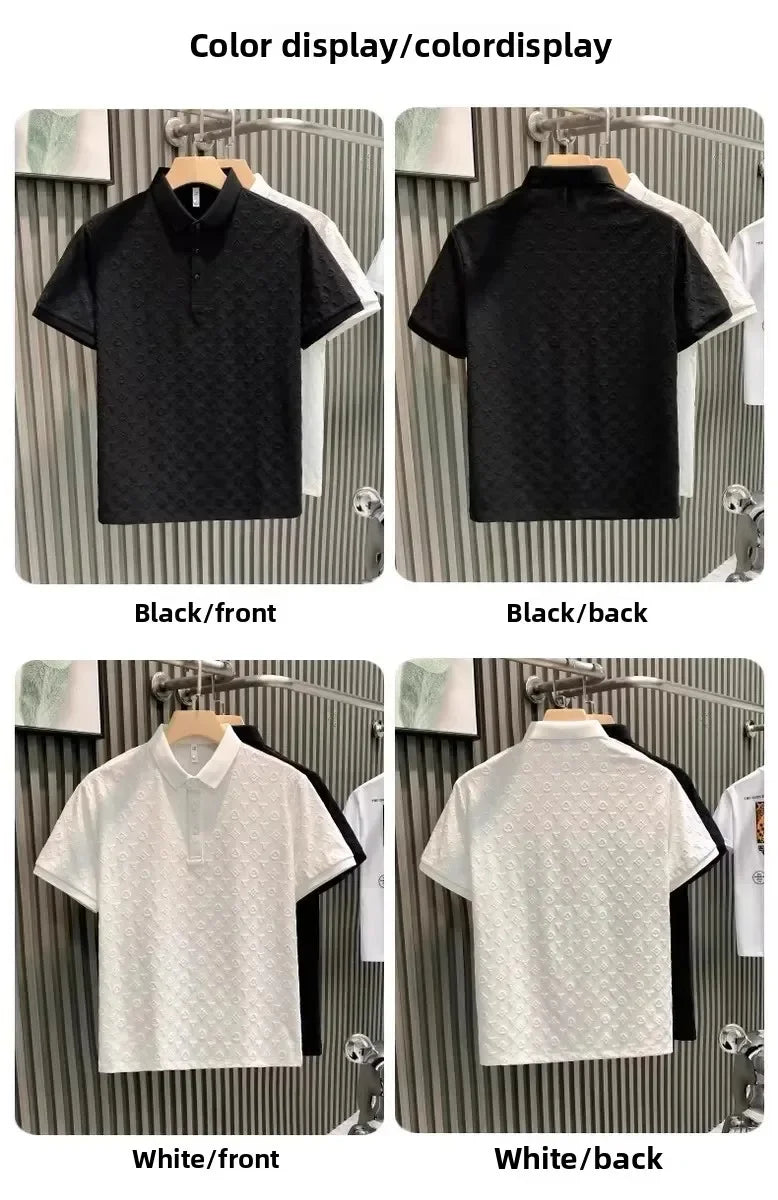 Verão confortável respirável fino ajuste colarinho manga curta camiseta masculina moda solta floral casual camisa polo