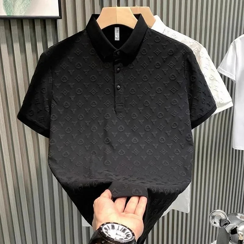 Verão confortável respirável fino ajuste colarinho manga curta camiseta masculina moda solta floral casual camisa polo