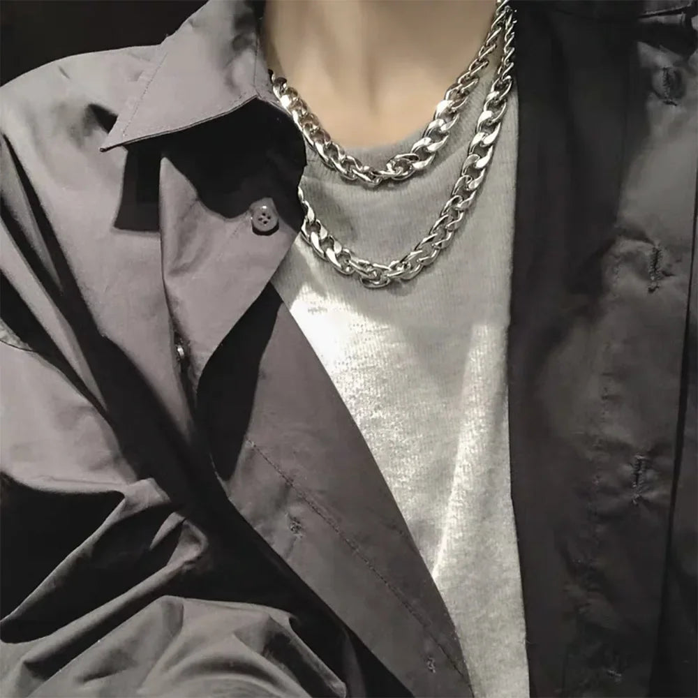 HNSP 316L Colar de corrente plana cubana de aço inoxidável para homens acessórios de joias de pescoço masculino