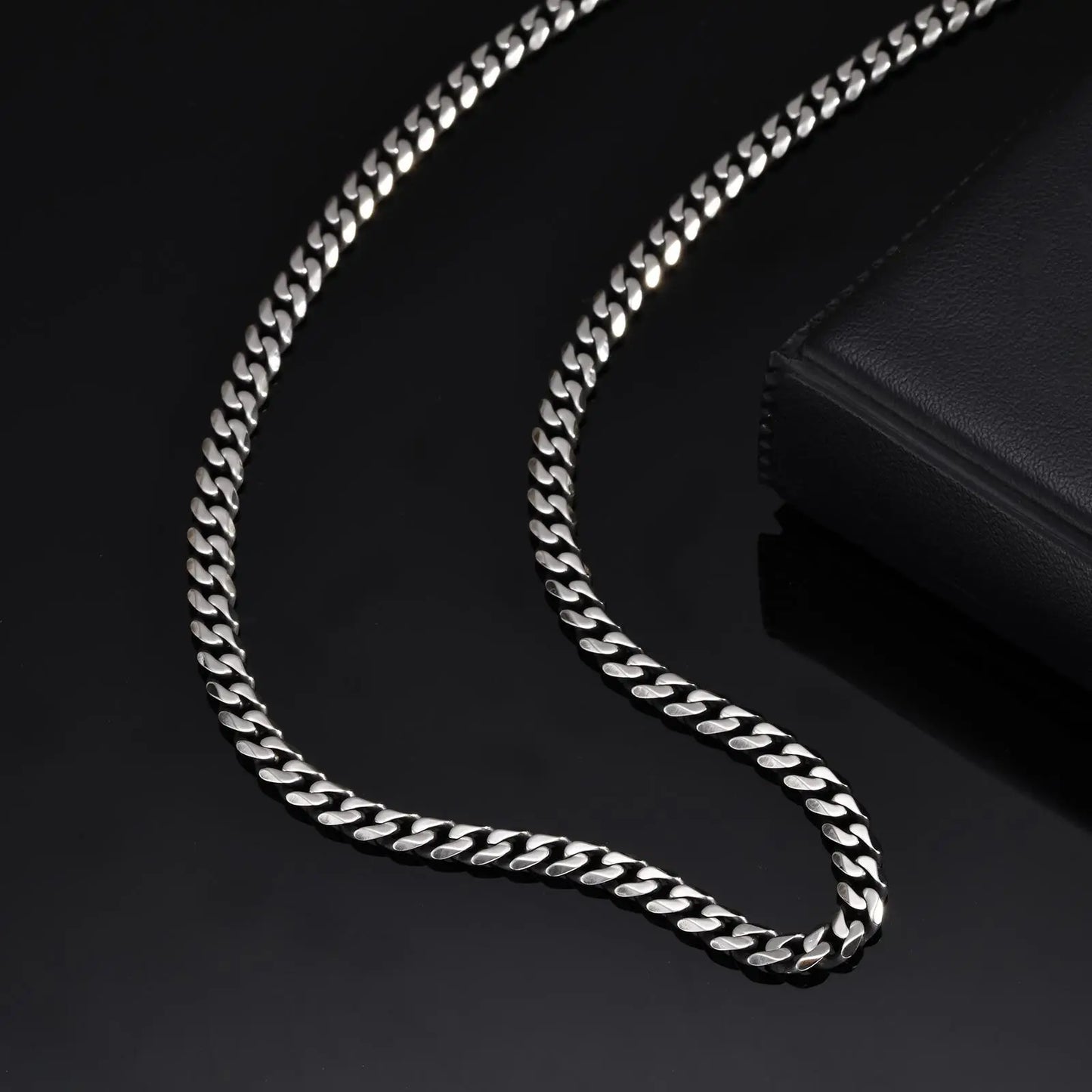 Colar de corrente vintage para homens meninos, coleiras retrô cinza de aço inoxidável de 5 mm, rock punk joias antigas presentes