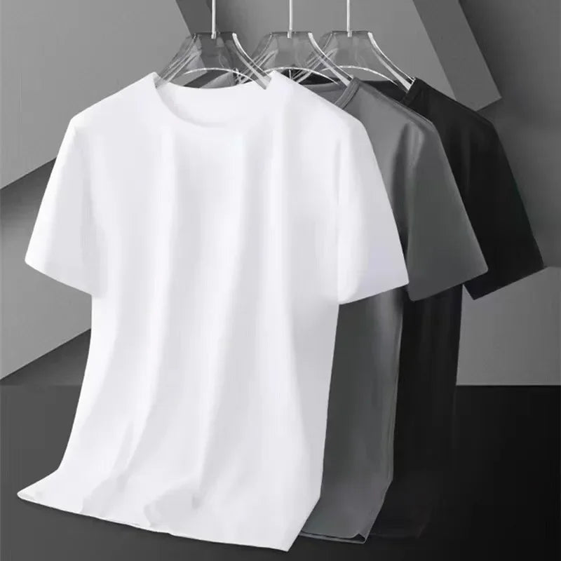 Camiseta feminina de manga curta de cor sólida branco puro preto simples verão top gola redonda meia manga roupa casual