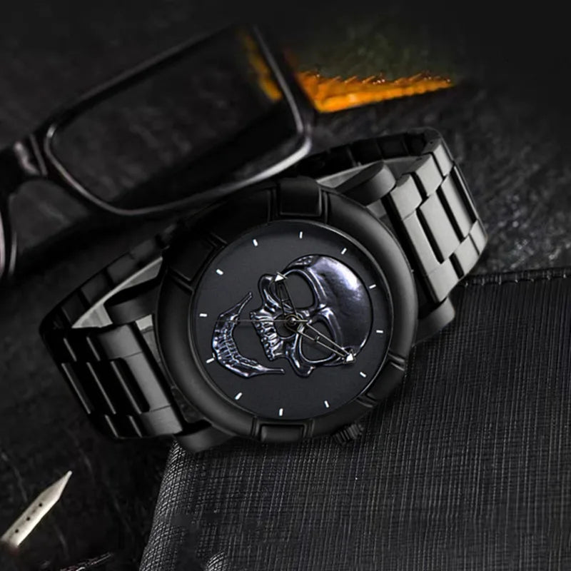 Halloween crânio nk pulseira define relógios masculinos marca de luxo hiphop banda aço inoxidável relógios quartzo para presentes dos homens nova venda quente