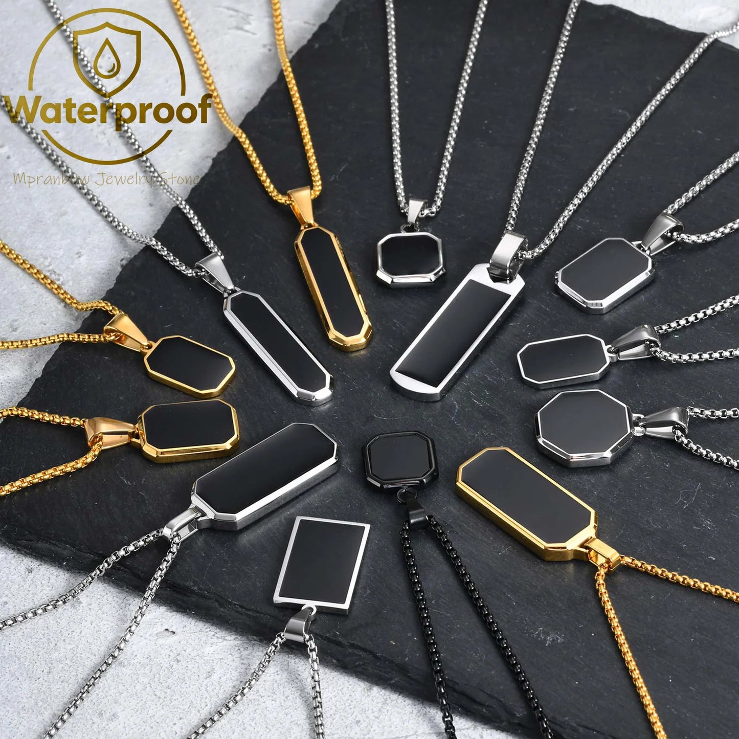 Colares casuais de esmalte preto para homens, colar com pingente quadrado de aço inoxidável à prova d'água, colar masculino simples da moda, presente de joia