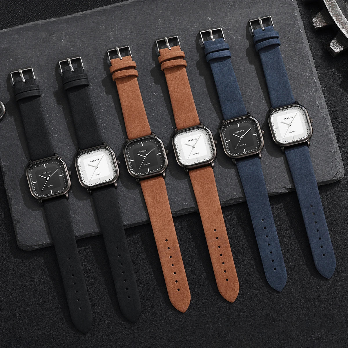 Moda mostrador quadrado relógios masculinos minimalista relógio de quartzo casual pulseira de couro relógio de pulso reloj hombre (sem caixa)