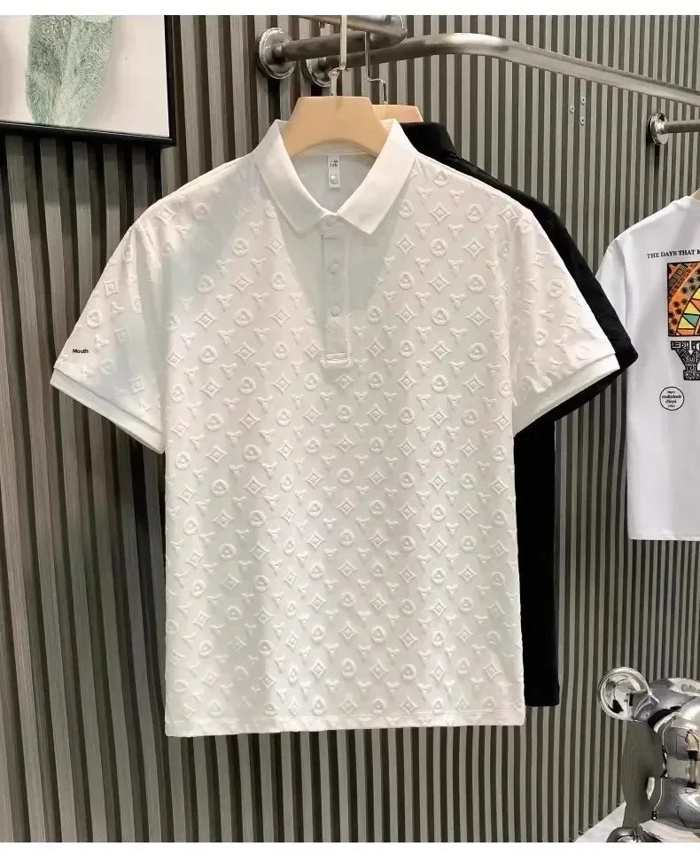 Verão confortável respirável fino ajuste colarinho manga curta camiseta masculina moda solta floral casual camisa polo