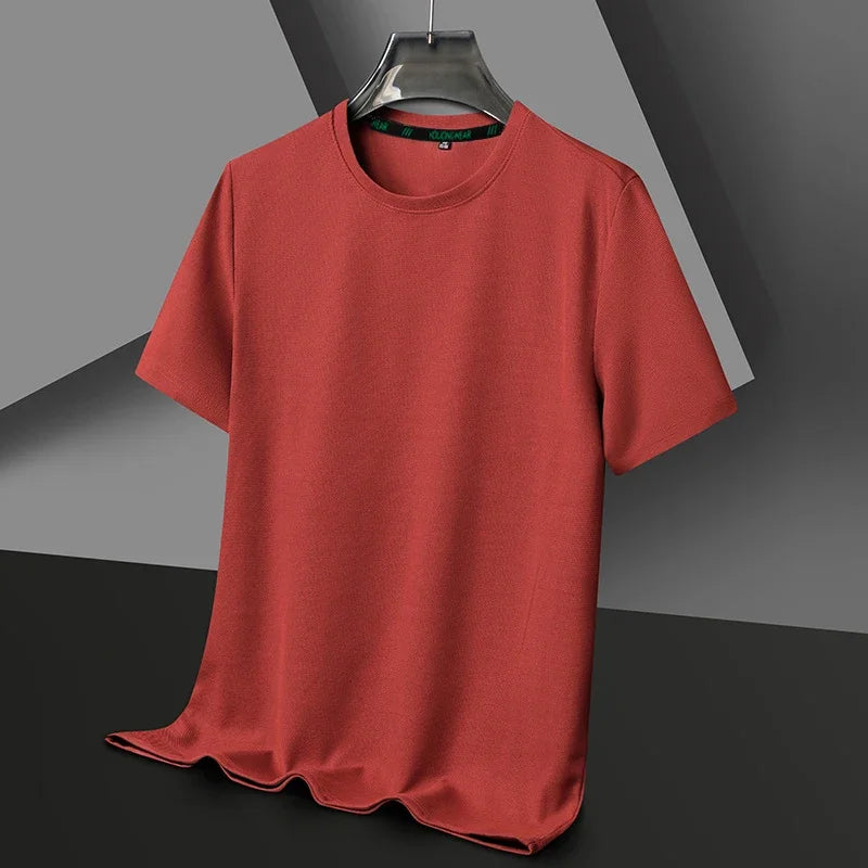 Verão o pescoço manga curta t-shirts para homens casual waffle camiseta dos homens respirável sólido topos moda t camisa homem roupas