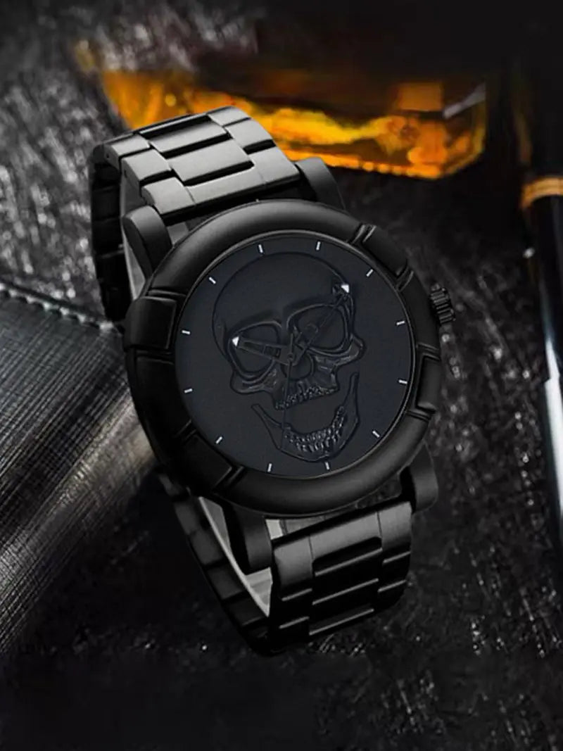 Halloween crânio nk pulseira define relógios masculinos marca de luxo hiphop banda aço inoxidável relógios quartzo para presentes dos homens nova venda quente