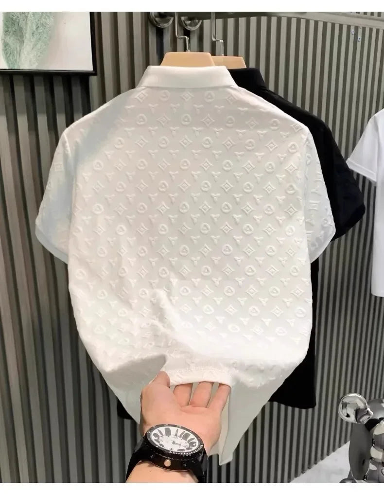 Verão confortável respirável fino ajuste colarinho manga curta camiseta masculina moda solta floral casual camisa polo