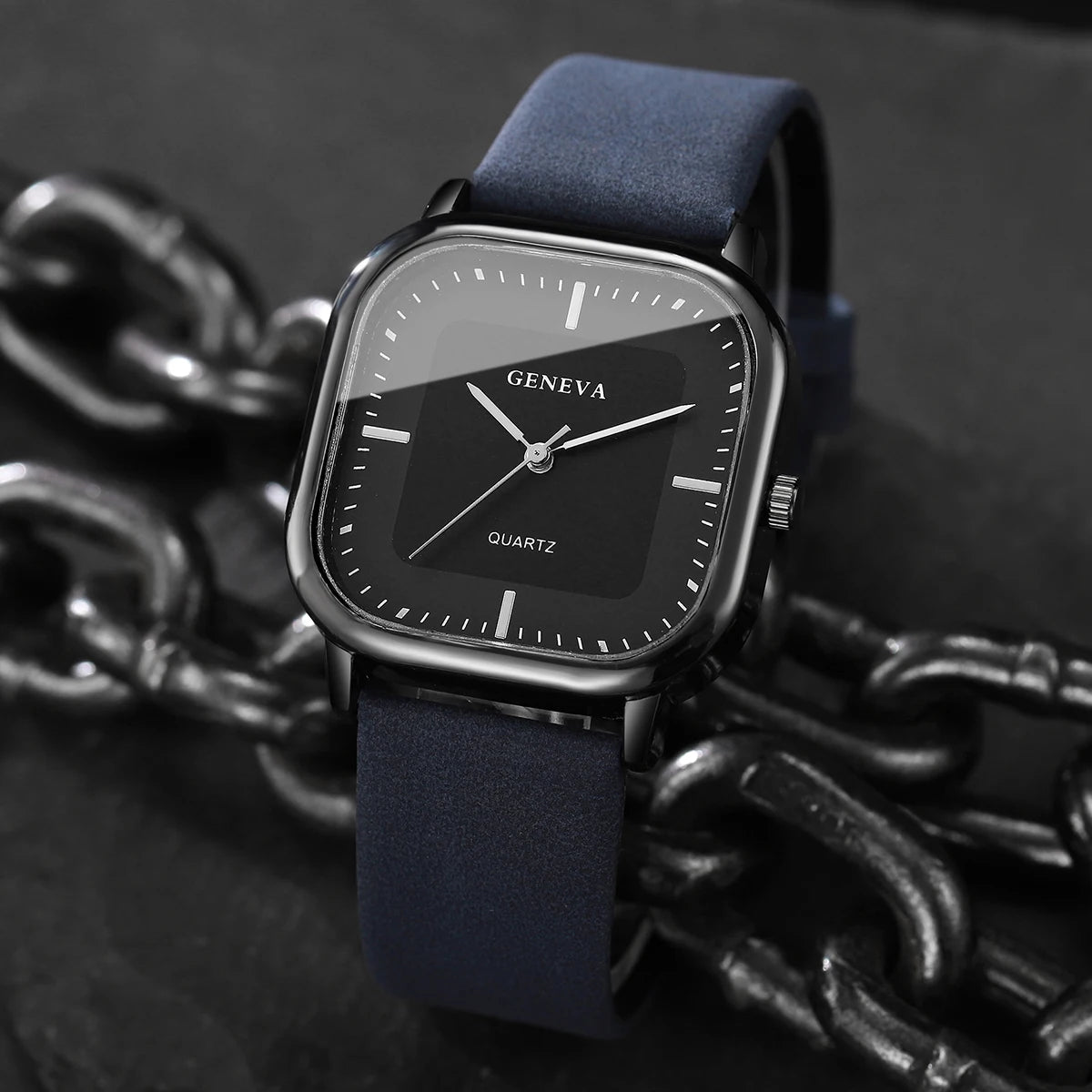 Moda mostrador quadrado relógios masculinos minimalista relógio de quartzo casual pulseira de couro relógio de pulso reloj hombre (sem caixa)