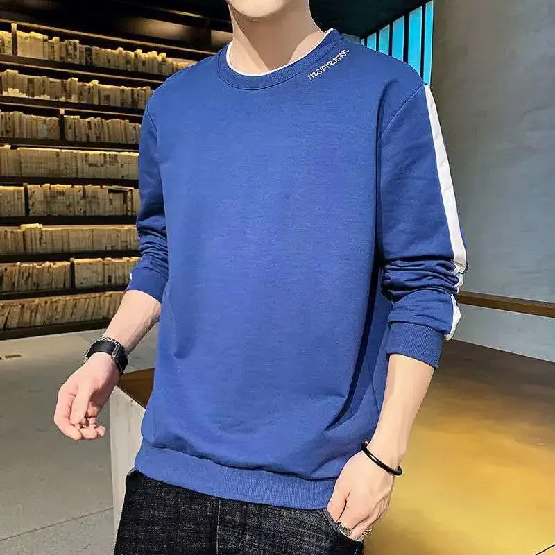 Patchwork moletom masculino camisa casual o pescoço camisa de manga longa sem capuz moletom base masculina harajuku streetwear