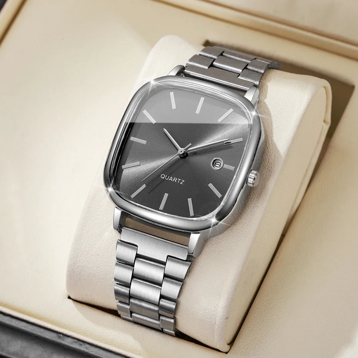 Moda praça masculina calendário relógio de quartzo analógico masculino relógios de negócios relógio presente reloj hombre (sem caixa)