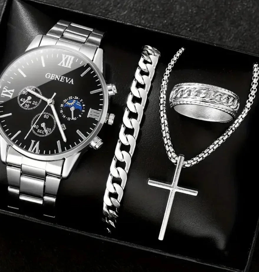 Conjunto de Relógio de Quartzo e Acessórios Masculinos