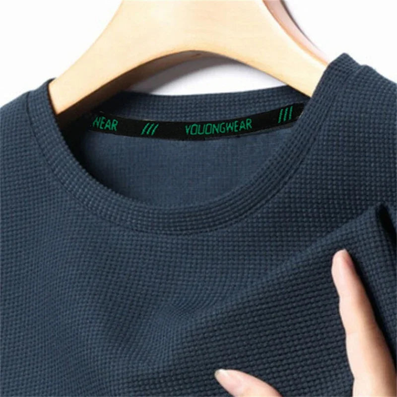 Verão o pescoço manga curta t-shirts para homens casual waffle camiseta dos homens respirável sólido topos moda t camisa homem roupas