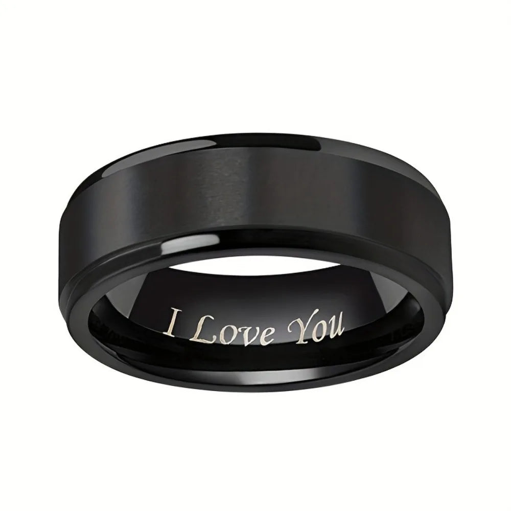 Anel de aço de titânio gravado I Love You de 1 unidade – pulseira masculina durável e hipoalergênica, perfeita para o dia dos namorados