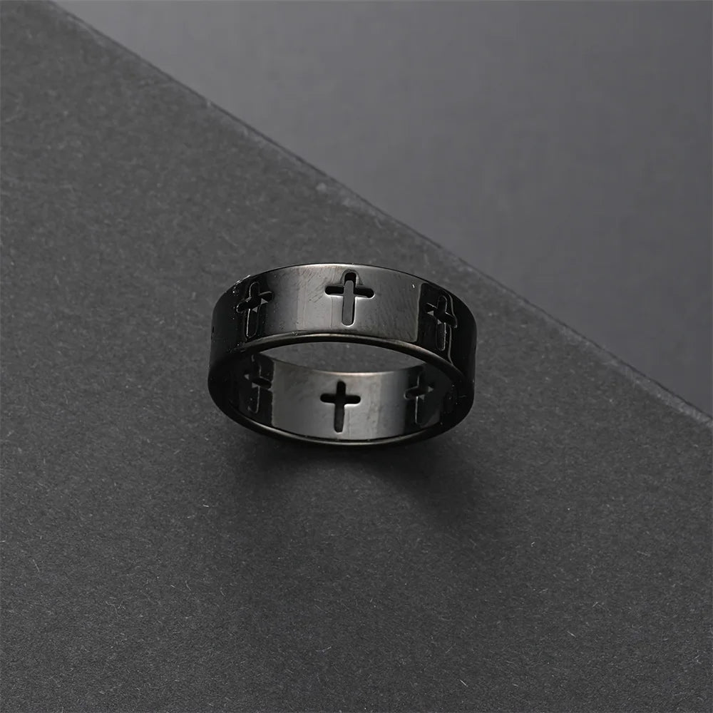 3 pçs conjunto de aço inoxidável metal cruz pingente corrente colar pulseira anel conjunto jóias masculino hip hop uso diário acessórios