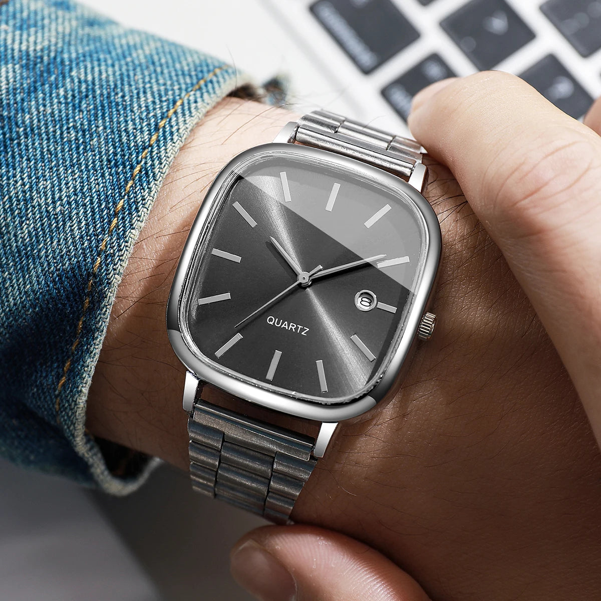 Moda praça masculina calendário relógio de quartzo analógico masculino relógios de negócios relógio presente reloj hombre (sem caixa)