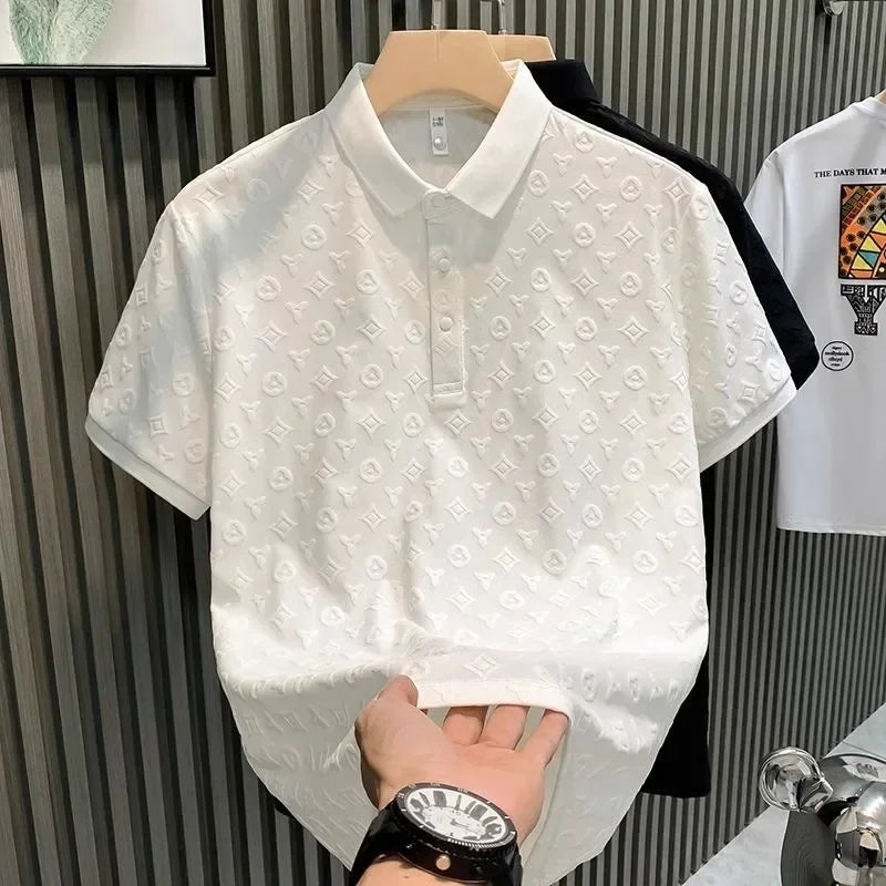 Verão confortável respirável fino ajuste colarinho manga curta camiseta masculina moda solta floral casual camisa polo