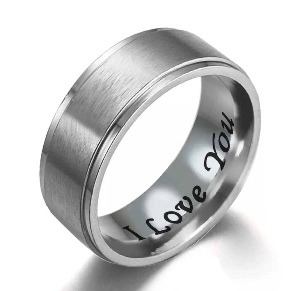 Anel de aço de titânio gravado I Love You de 1 unidade – pulseira masculina durável e hipoalergênica, perfeita para o dia dos namorados