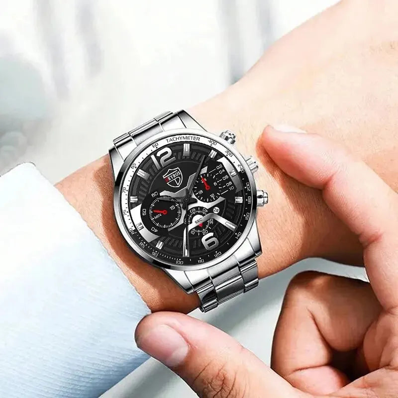 5 pçs conjunto deyros moda masculina calendário relógios negócios aço inoxidável quartzo relógio de pulso masculino casual colar pulseira relógio