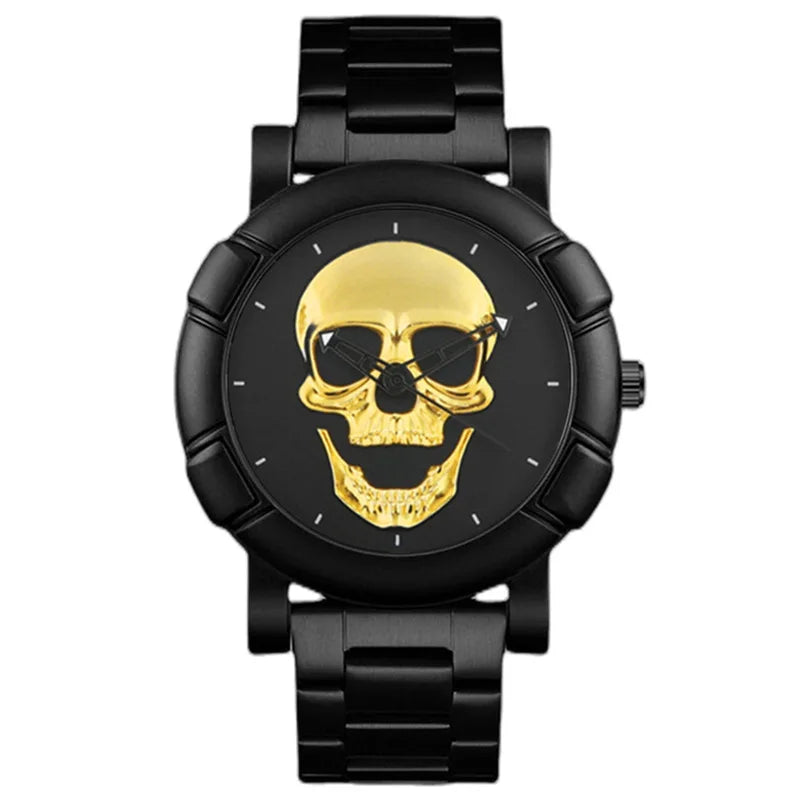 Halloween crânio nk pulseira define relógios masculinos marca de luxo hiphop banda aço inoxidável relógios quartzo para presentes dos homens nova venda quente
