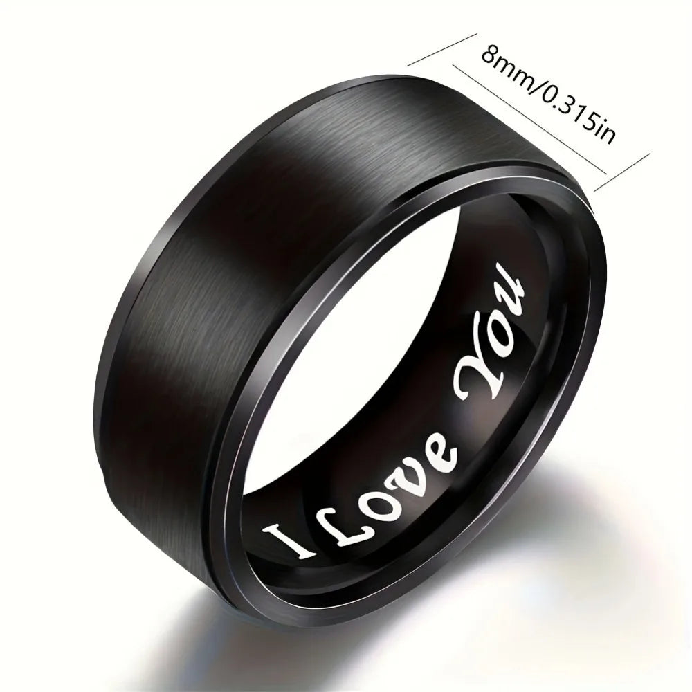 Anel de aço de titânio gravado I Love You de 1 unidade – pulseira masculina durável e hipoalergênica, perfeita para o dia dos namorados