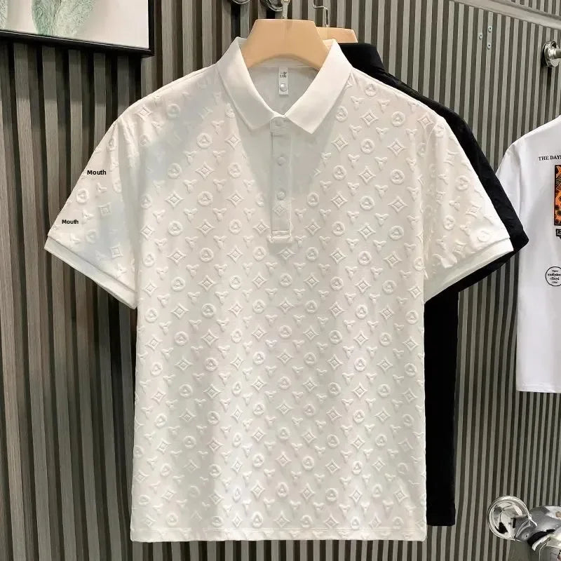 Verão confortável respirável fino ajuste colarinho manga curta camiseta masculina moda solta floral casual camisa polo