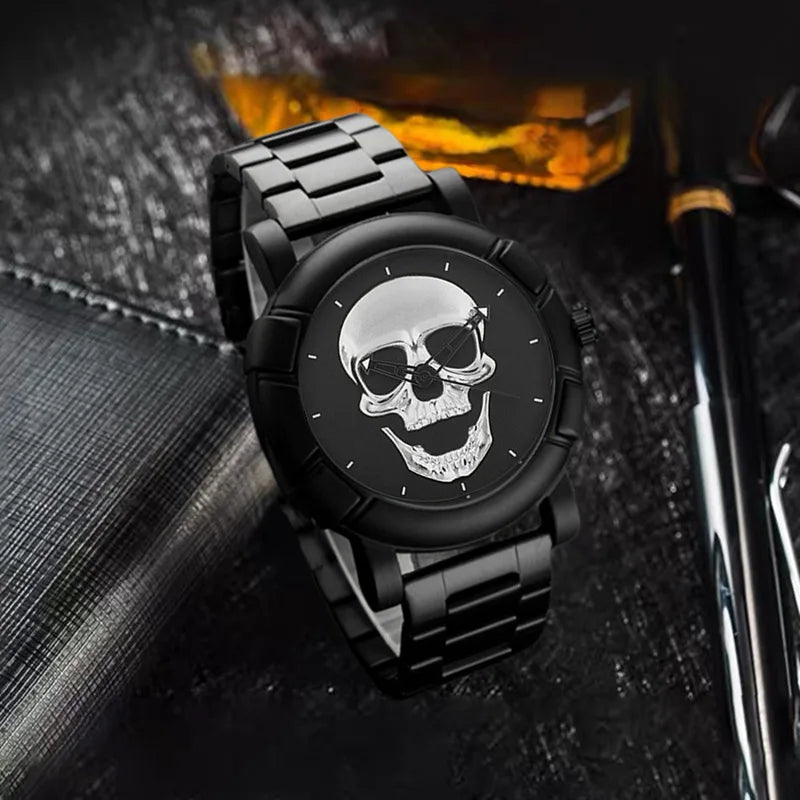 Halloween crânio nk pulseira define relógios masculinos marca de luxo hiphop banda aço inoxidável relógios quartzo para presentes dos homens nova venda quente